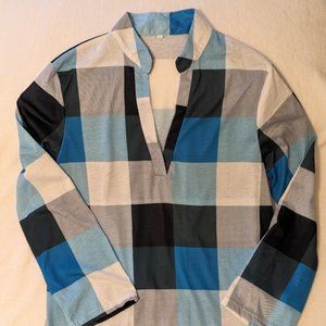 Womens Open Necked Plaid Blouse size XL